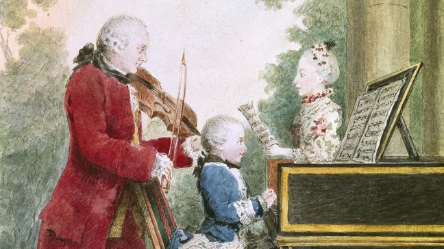 Wolfgang y Nannerl con su padre Leopold Mozart