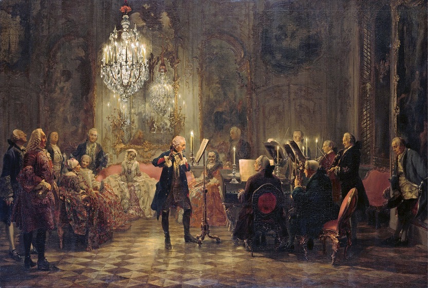 El rey Federico II de Prusia tocando la flauta en palacio